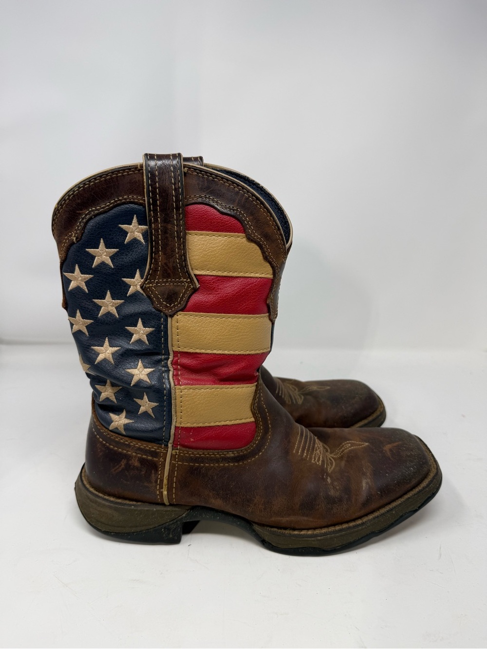 Durango Brown Leather Western Boots with Flag Shaft Sz 8 (GMARWN)